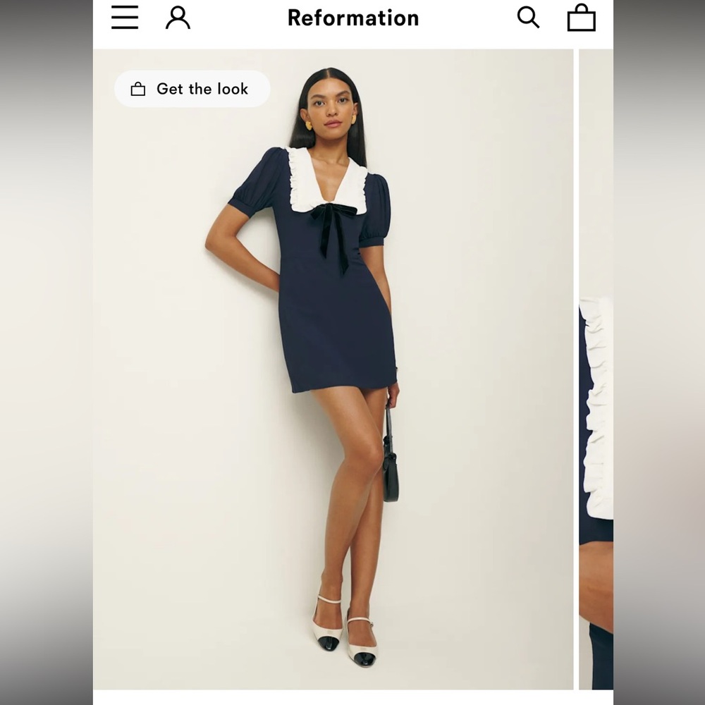 Reformation Kaylia Georgette Woven Mini Dress In Midnight Blue Collared Sz 4